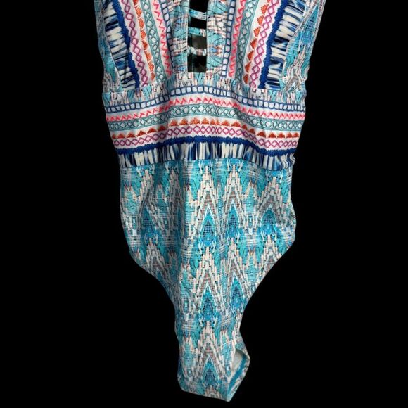La Blanca Island Goddess One Piece Aztec Print Swimsuit Sz 14 - Picture 4 of 10